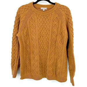 J.Crew Cable Knit Sweater Women's L Camel Tan Fisherman Knit Fall Winter Texture
